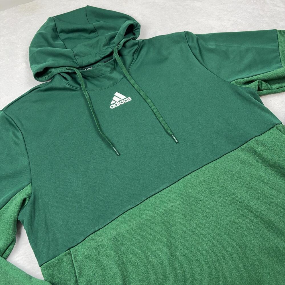 Adidas Hoodie Sweatshirt Women XL Green Pullover Fleece Hooded Pockets Logo